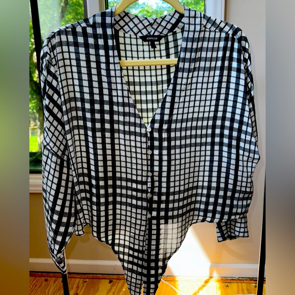 Express black and white checkered/plaid button up.